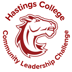 Bronco head with the words Hastings College Community Leadership Challenge.