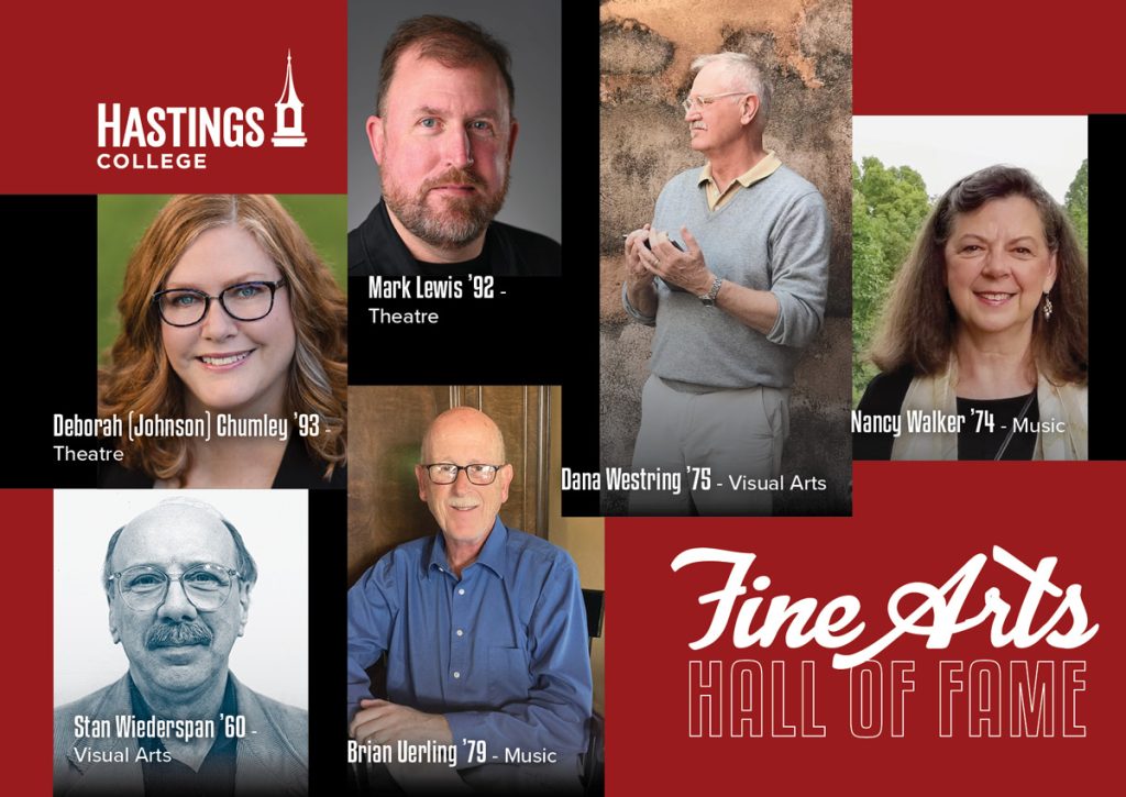 Pictures of Fine Arts Hall of Fame individuals, including Stan Wiederspan ‘60, Dana Westring ‘75, Dr. Nancy Walker ‘74, Brian Uerling ‘79, Mark Lewis ‘92 and Deborah (Johnson) Chumley ‘93.