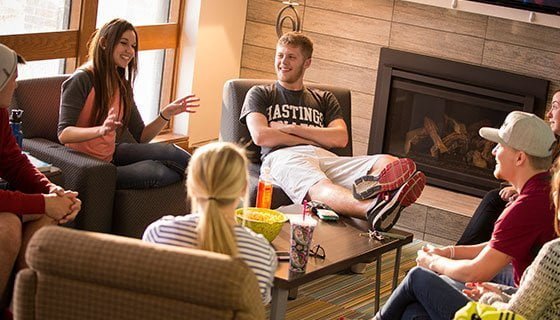 Students in a dorm lounge