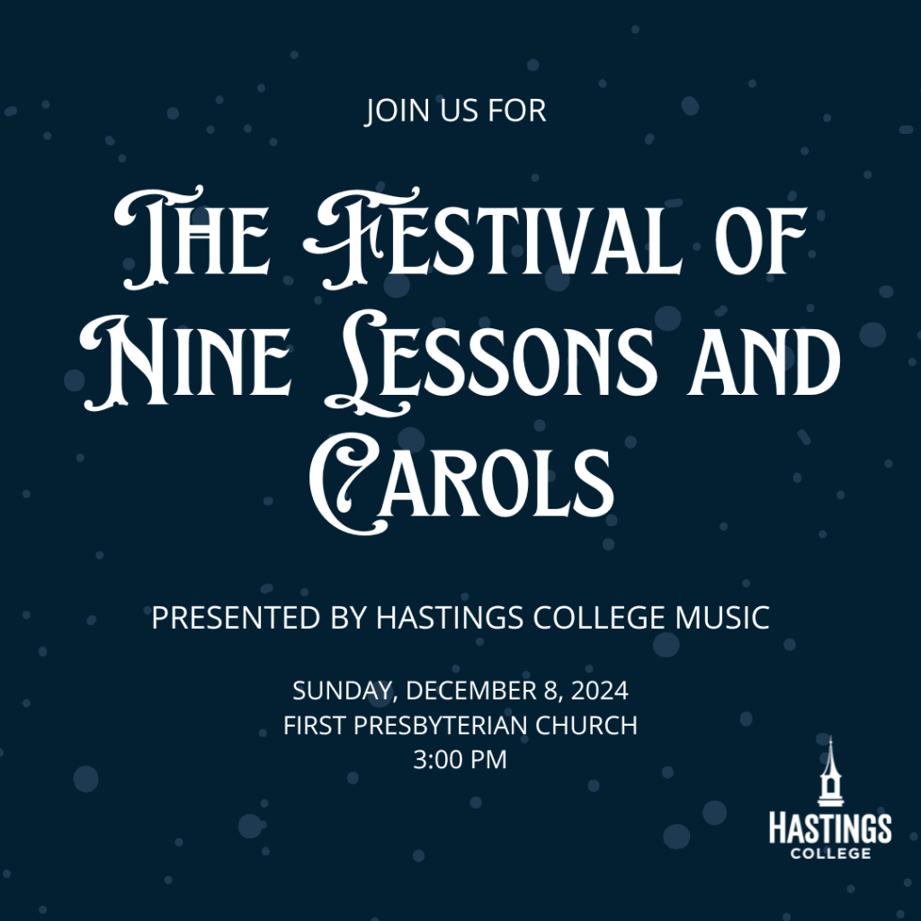 A graphic that says The Festival of Nine Lessons and Carols, which is December 8 at 3pm.