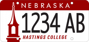 Hastings College license plate